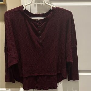 Women's Burgundy High/Low Button-Up Top